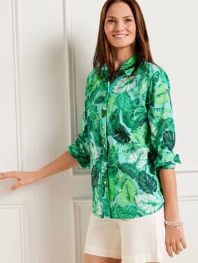Talbots Womens XL Petite Green Palm Modern Classic Isle Fronds Tropical To